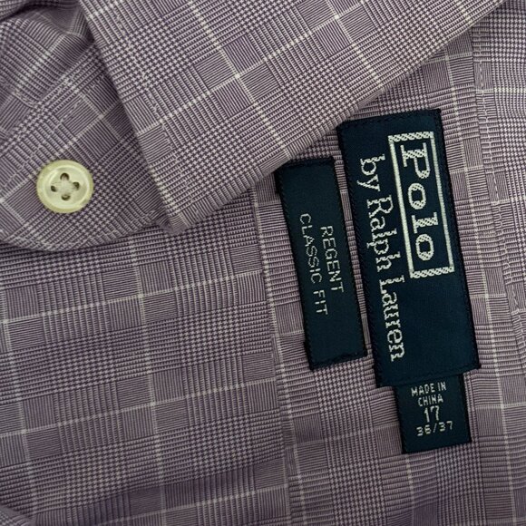 Polo Ralph Lauren Shirt Mens 17-34/35 Purple WhiteGhingham Regent Custom Fit L/S - Picture 6 of 8